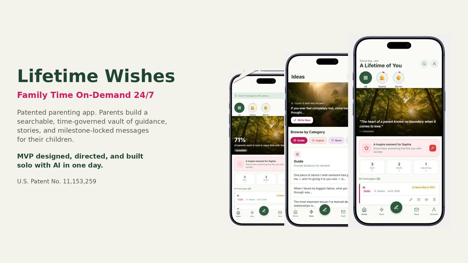 Lifetime Wishes app - patented family messaging platform